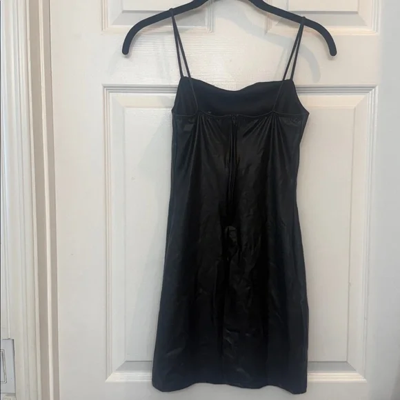Sexy Black Mini Dress, Sleek & Sultry Faux Leather Mini Dress - Picture 3 of 5